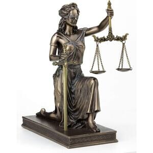 Veronese Design 10" Lady Justice Kneeling Holding Scale and Sword Solid Metal